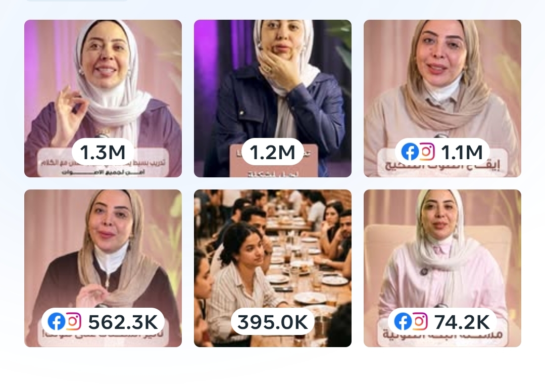 Eman Hikal — top videos overview: 1.3M, 1.2M, 1.1M, 562K, 395K, 74K